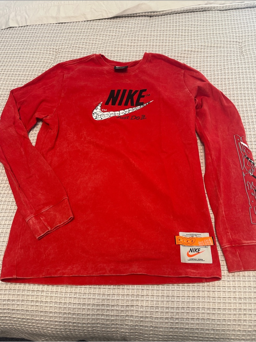 Nike Red Long Sleeve Logo Tee with Graphic Swoosh